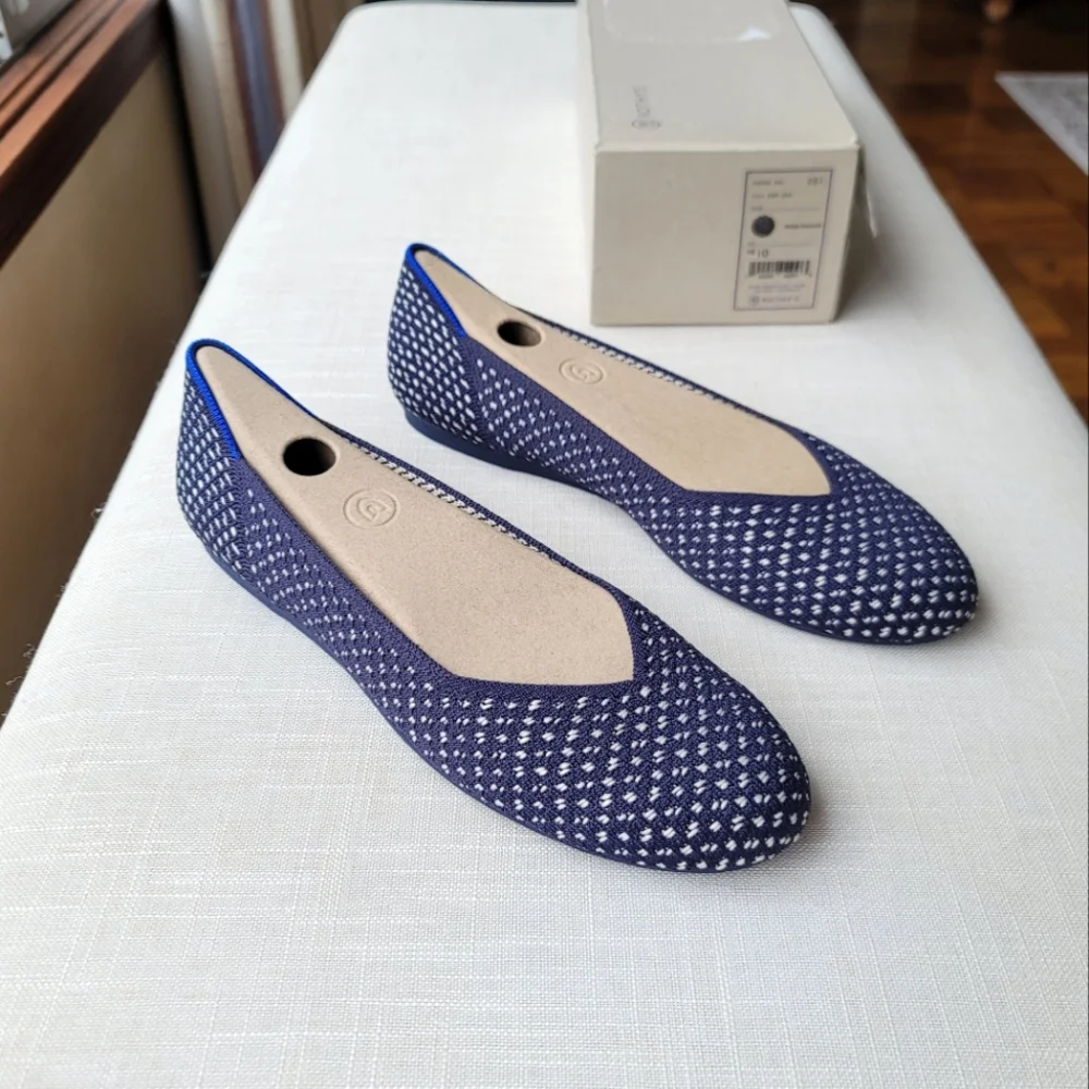 New! Rothy's sz 10 Navy Blue Maritime Lattice Stitch Honeycomb Flats Shoes